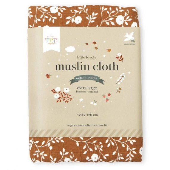 A Little Lovely Company Muslin Cloth XL: Blossom - Caramel