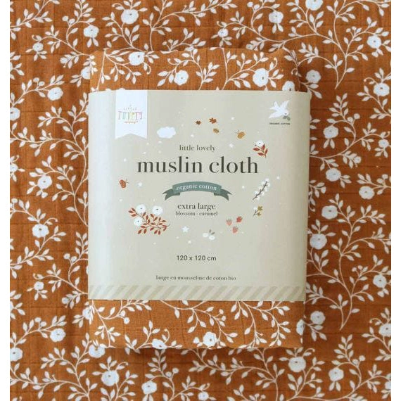 A Little Lovely Company Muslin Cloth XL: Blossom - Caramel