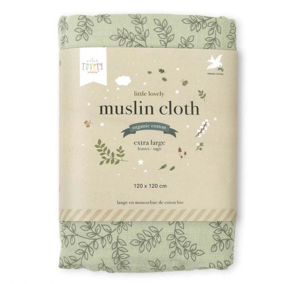 A Little Lovely Company Muslin Cloth XL: Leaves - Sage