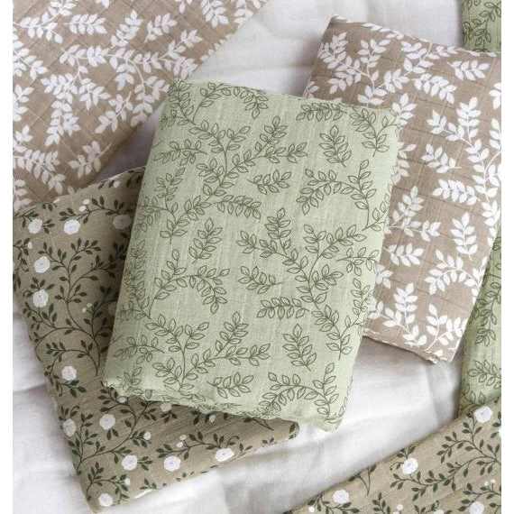 A Little Lovely Company Muslin Cloth XL: Leaves - Sage
