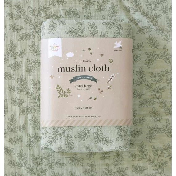 A Little Lovely Company Muslin Cloth XL: Leaves - Sage