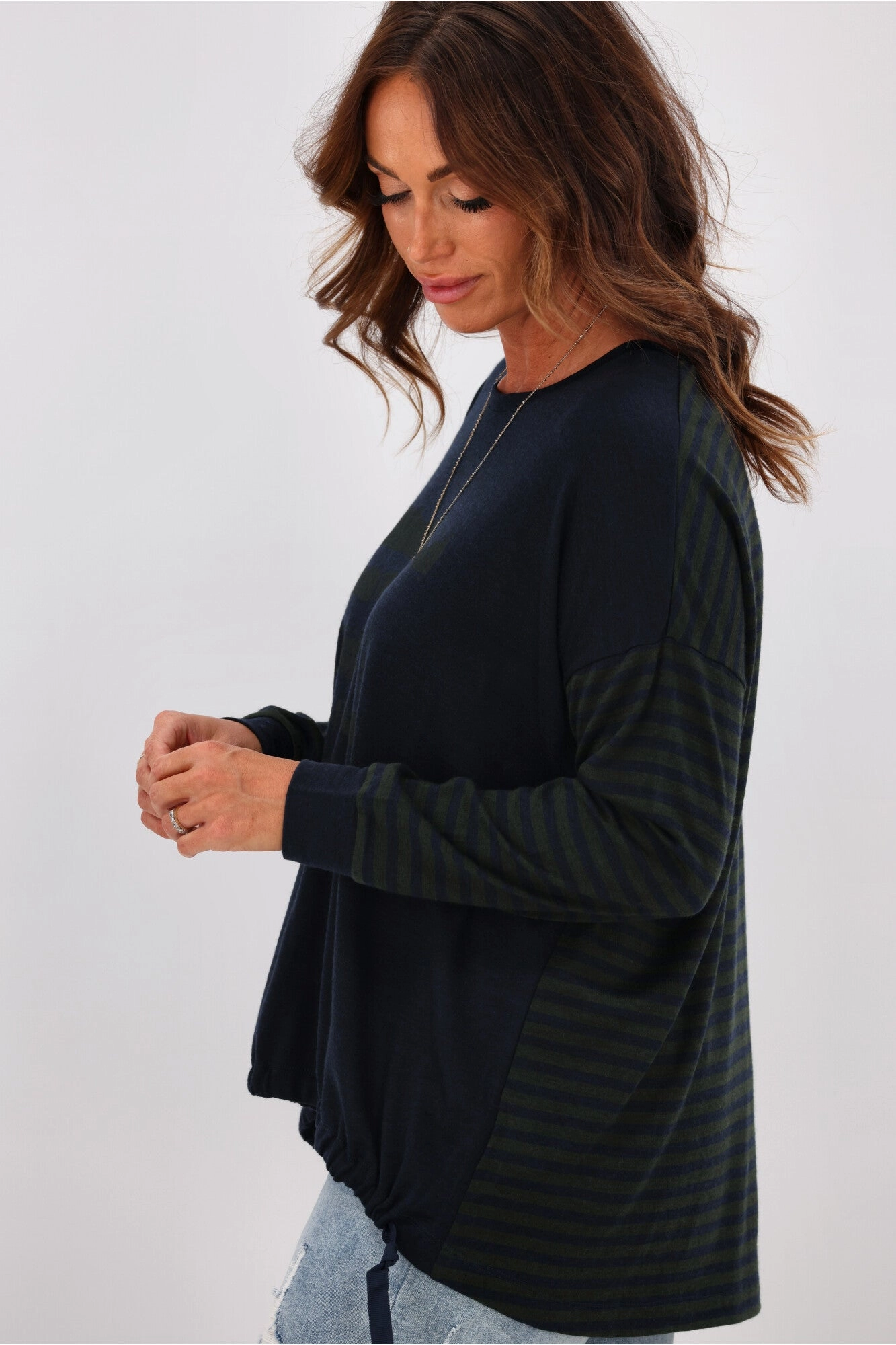 Alpine by Shine On Nola Striped Hilo Top with Print Ink Olive