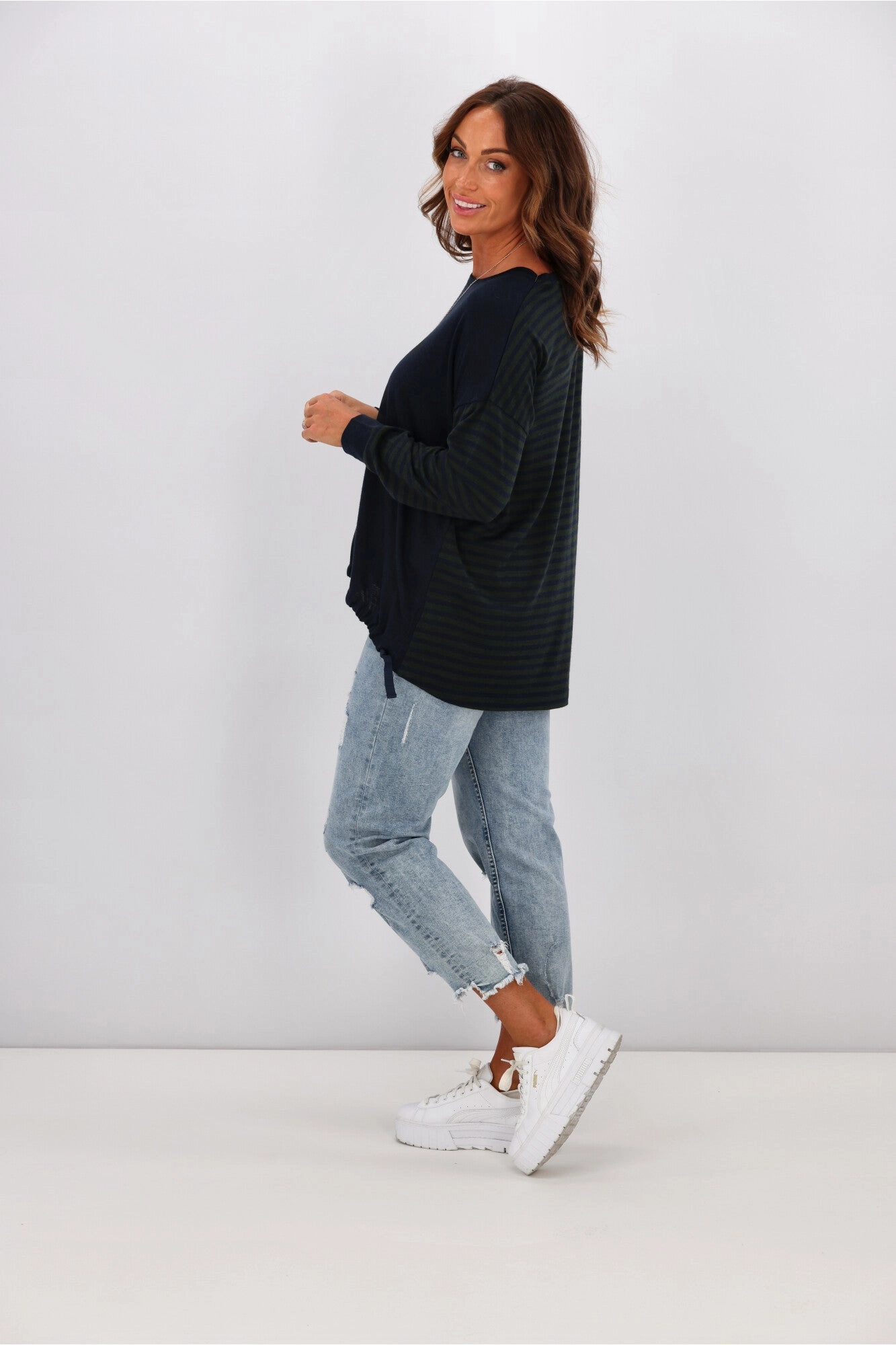 Alpine by Shine On Nola Striped Hilo Top with Print Ink Olive
