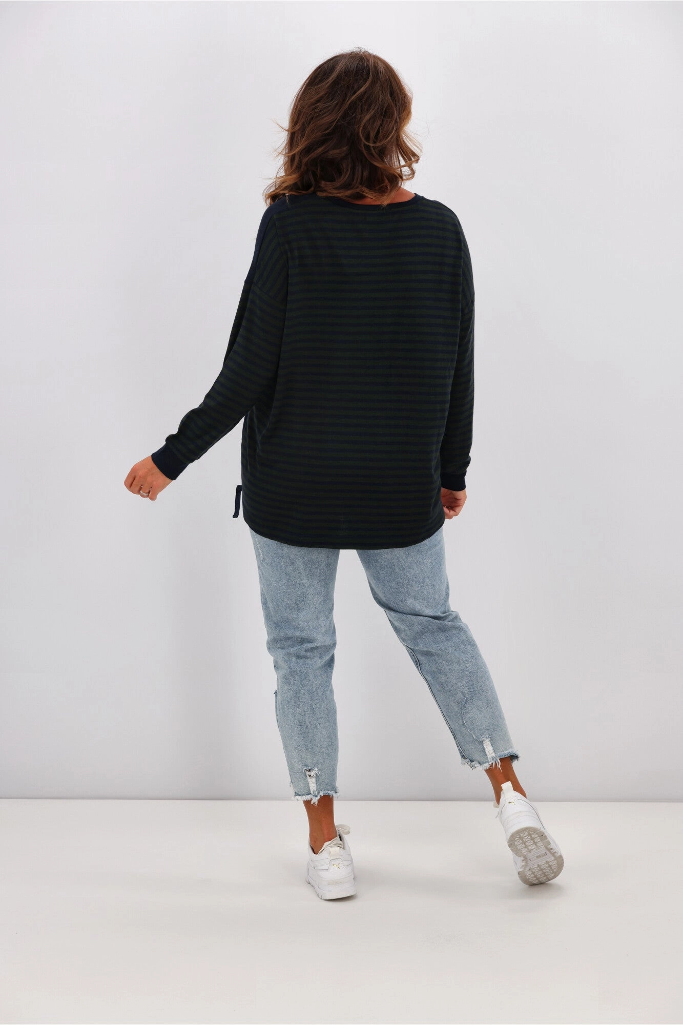 Alpine by Shine On Nola Striped Hilo Top with Print Ink Olive