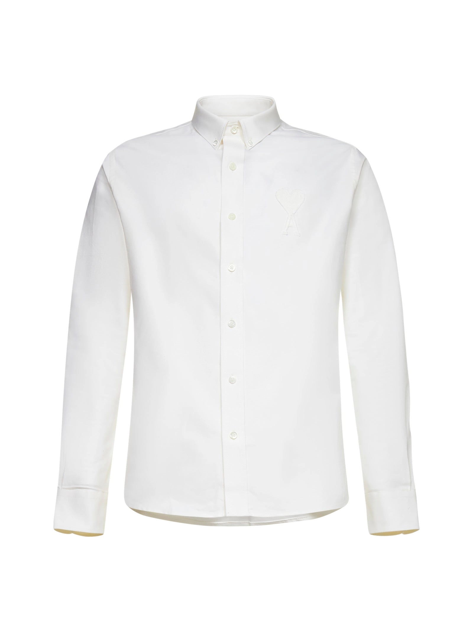 AMI Heart Embroidered Curved Hem Shirt