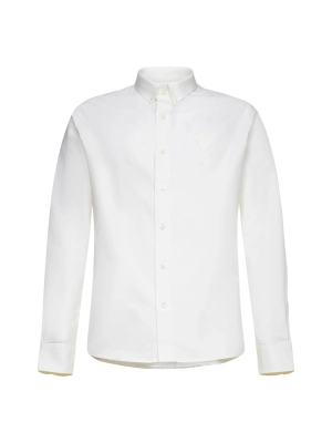 AMI Heart Embroidered Curved Hem Shirt
