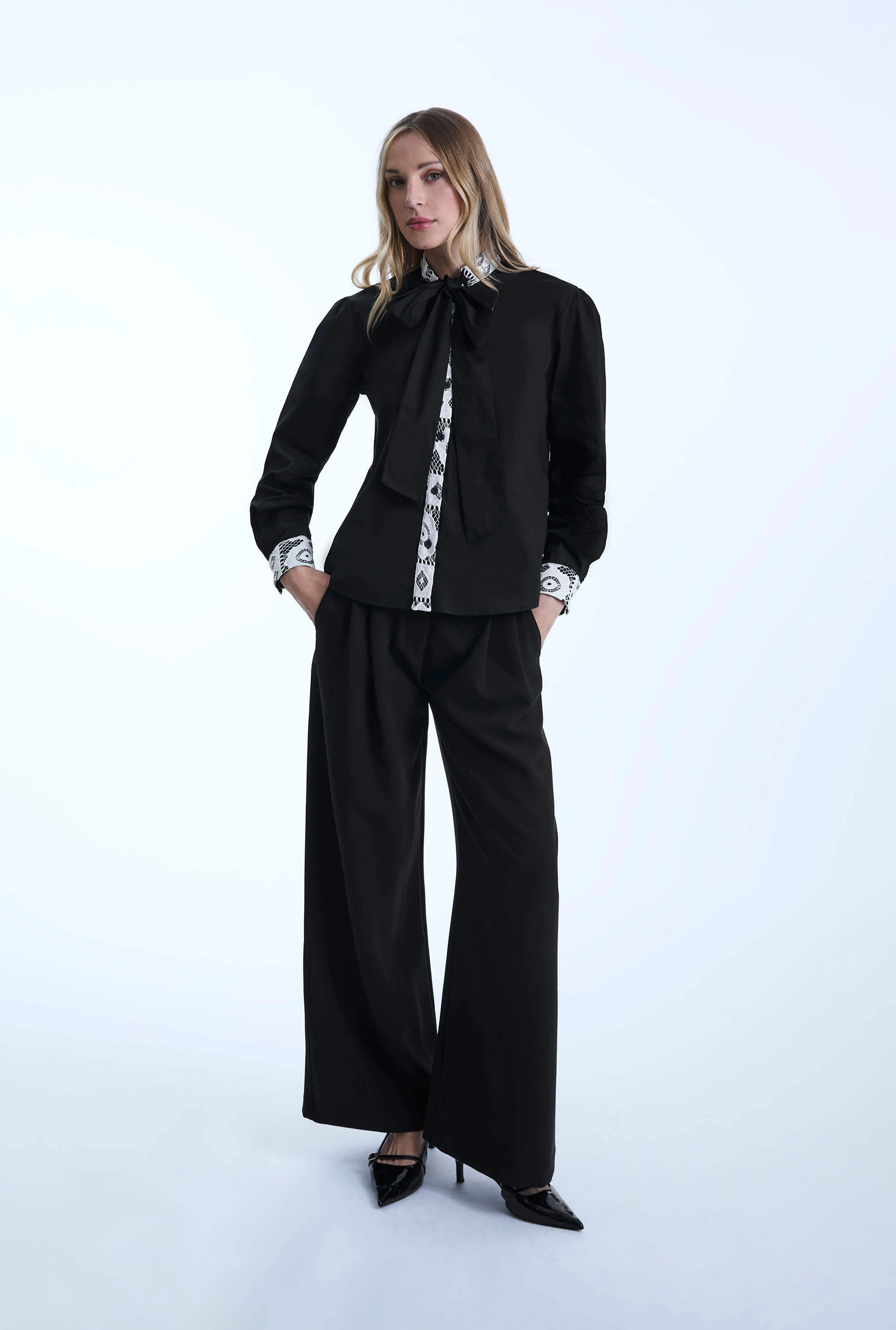 Black Crochet Tie Shirt