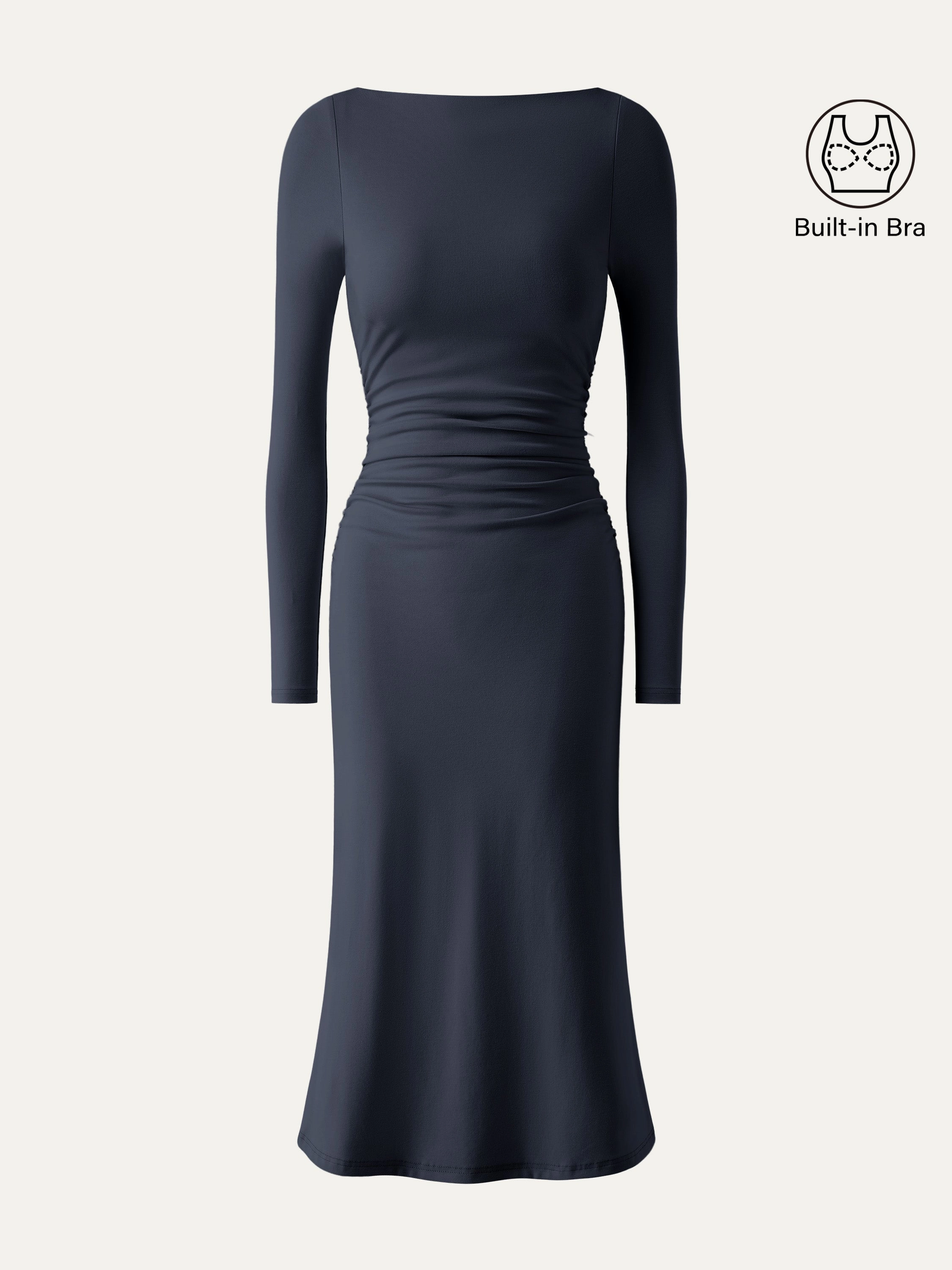 Boat Neck Ruched Light Cotton Brami Midi Dress