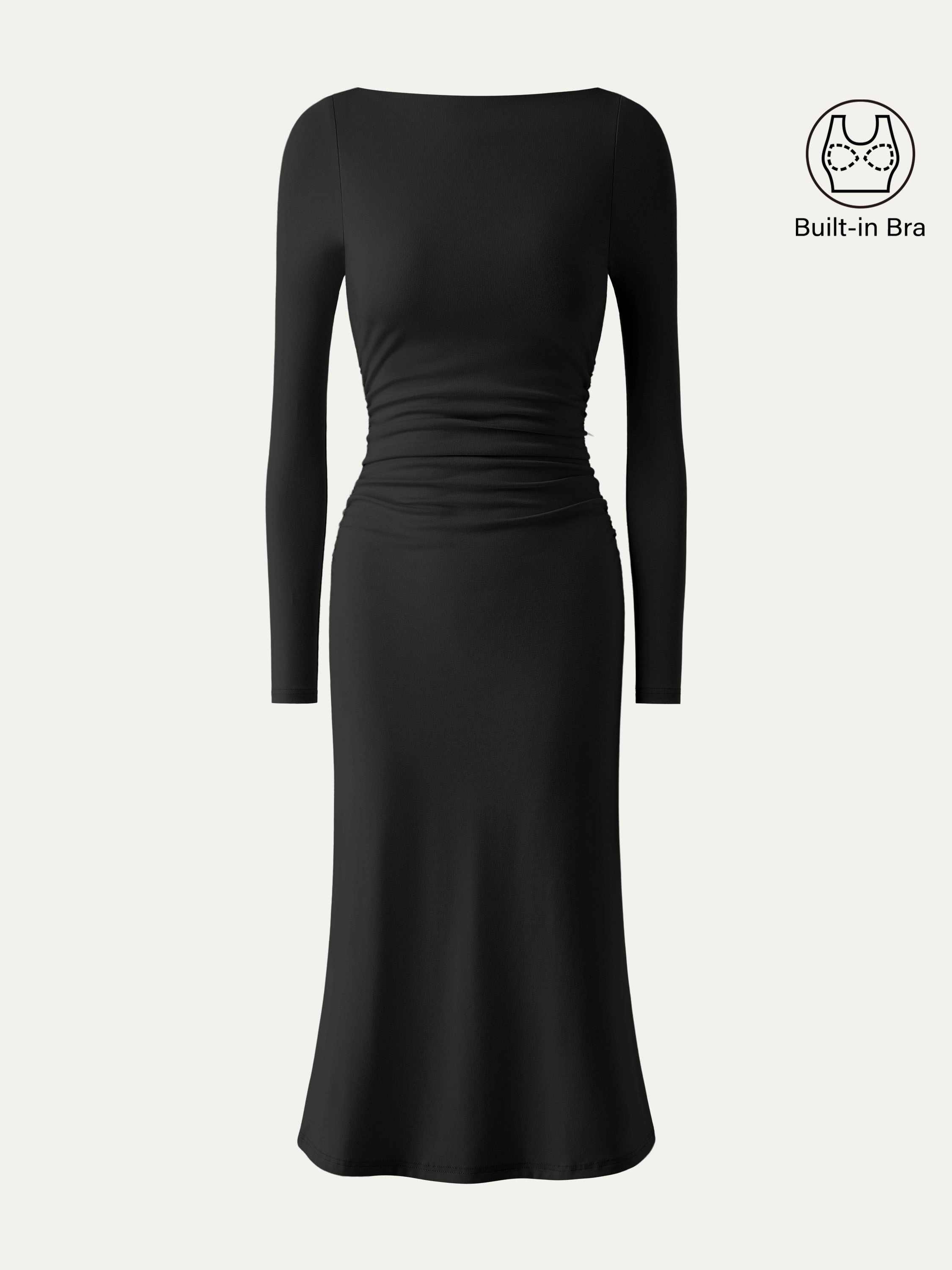 Boat Neck Ruched Light Cotton Brami Midi Dress