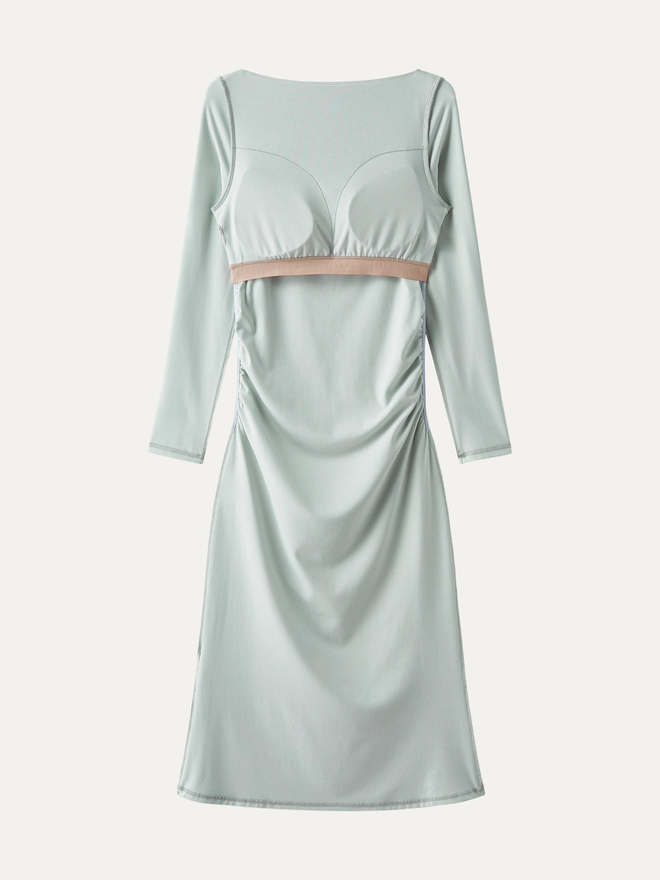 Boat Neck Ruched Light Cotton Brami Midi Dress