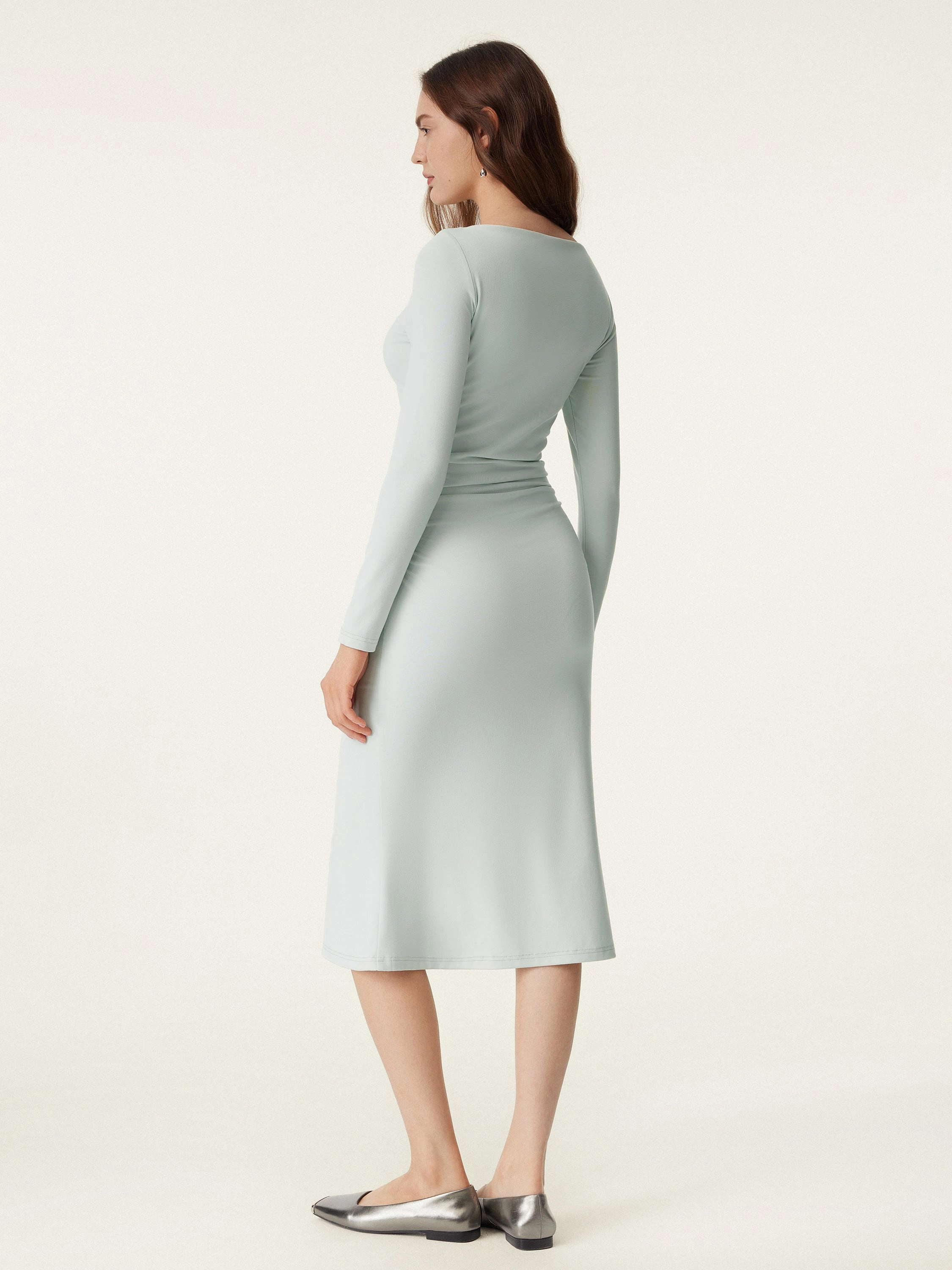 Boat Neck Ruched Light Cotton Brami Midi Dress