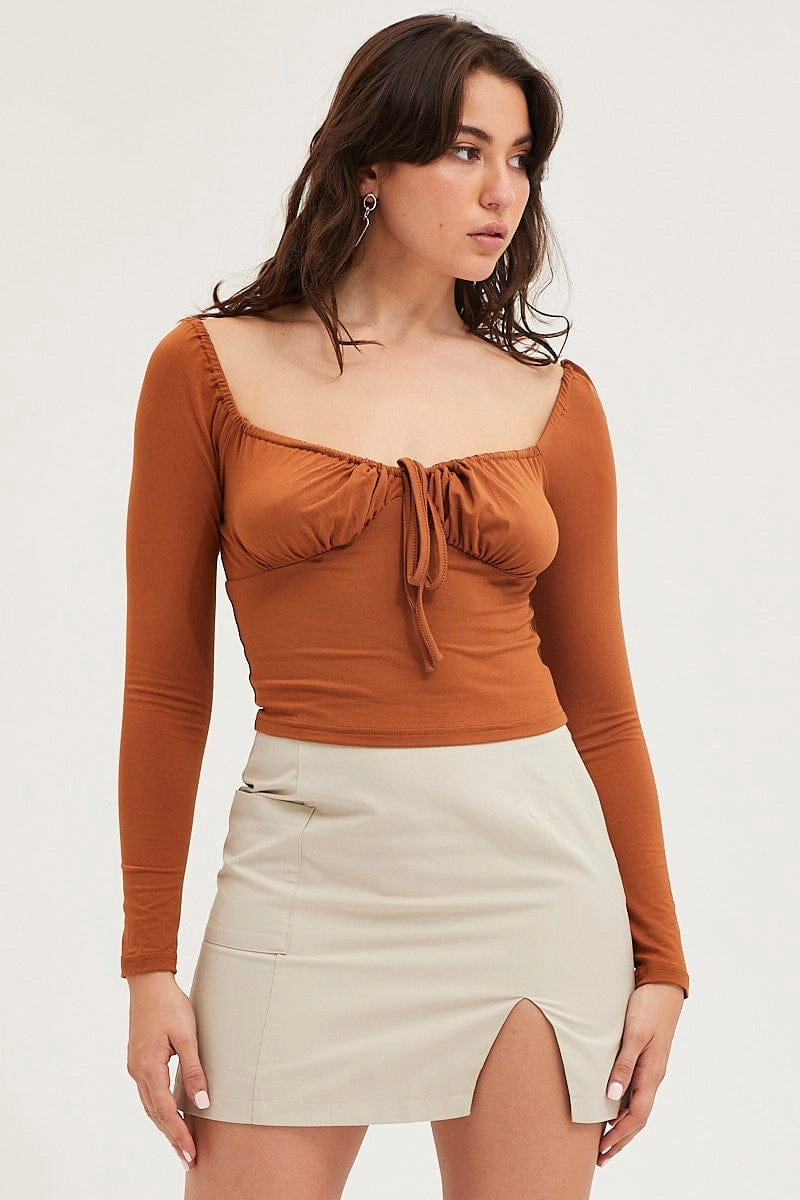 Brown Bodice Top Long Sleeve
