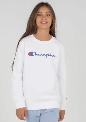 Champion Junior Script Logo Crew White