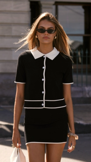 Circa Button Up Top - Black/White