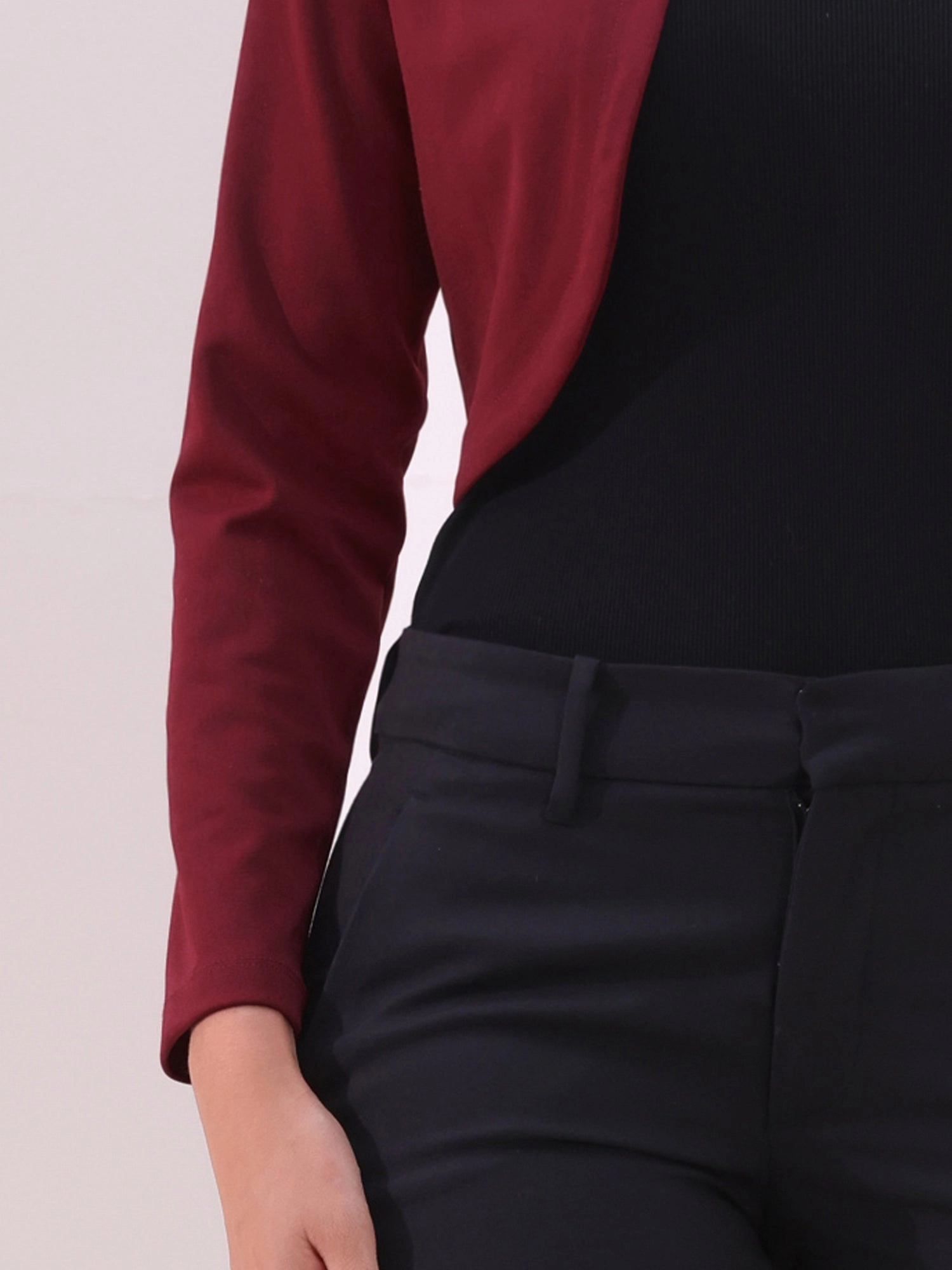 Curved Hem Long Sleeves Open Front Cropped Jacket Bolero Shrug