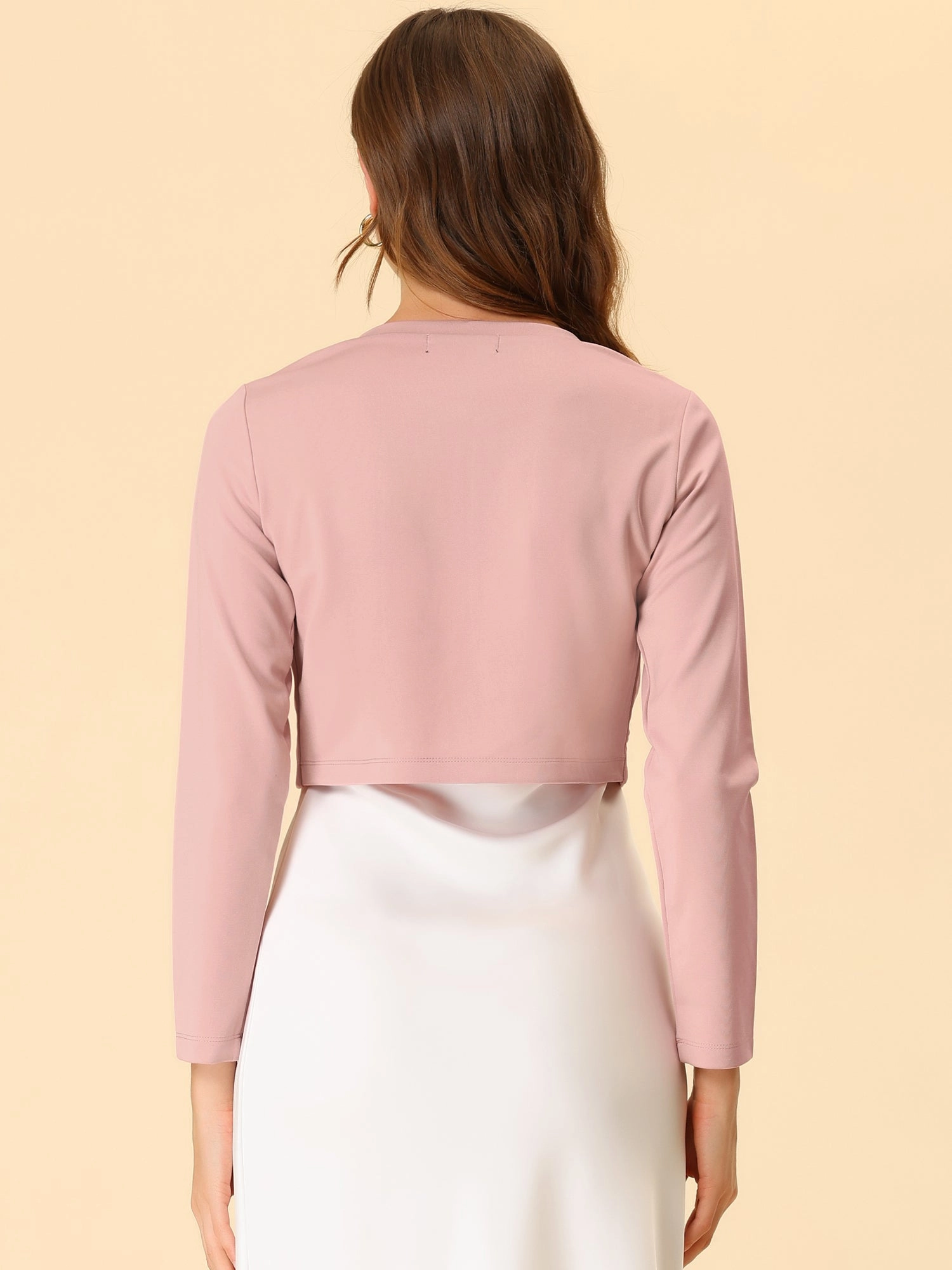 Curved Hem Long Sleeves Open Front Cropped Jacket Bolero Shrug