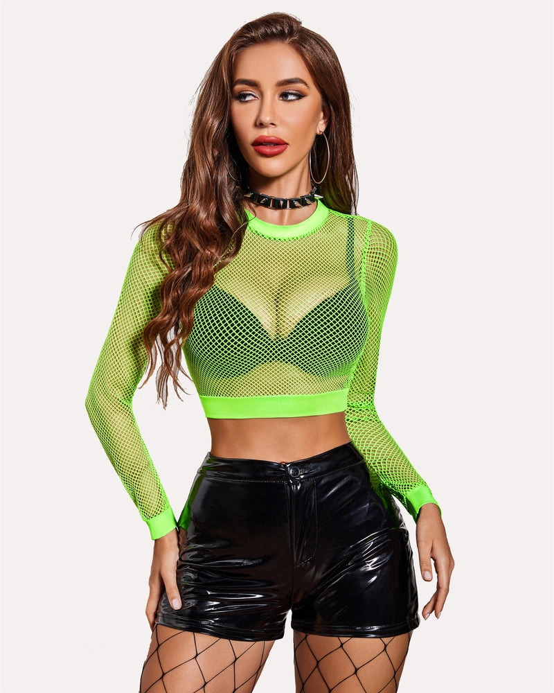 Fishnet Crop Top Long Sleeve Shirt (DE Only)