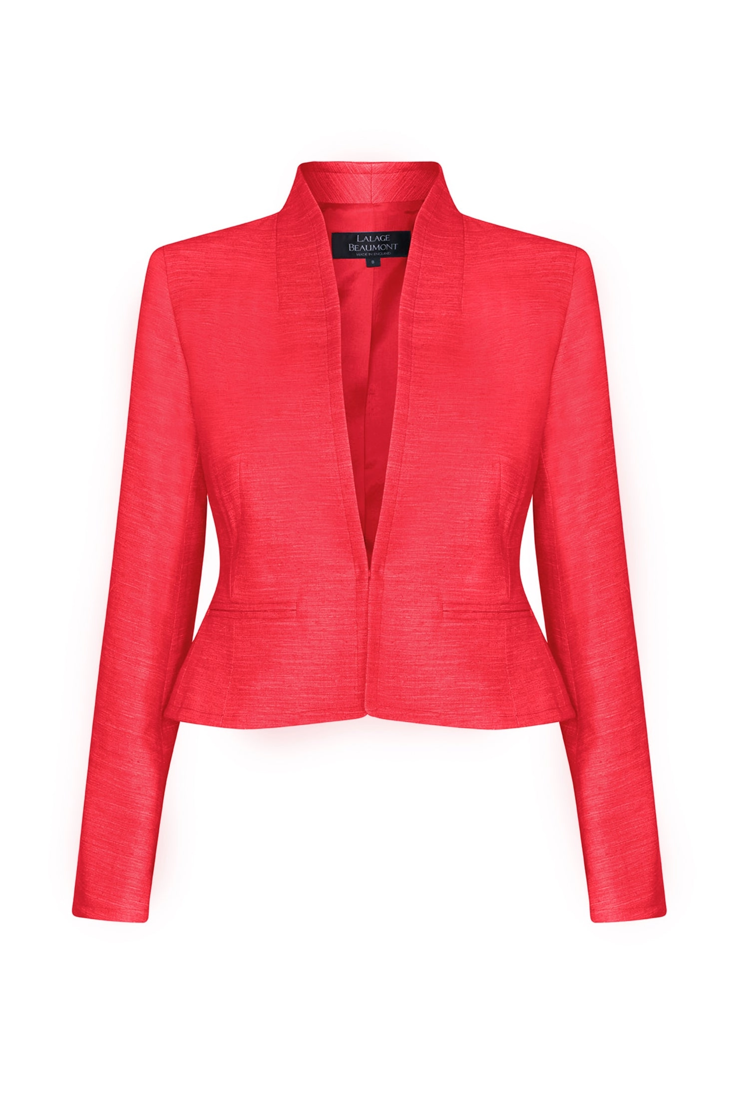 Fitted. Short Jacket in Scarlet-Red Plain Raw Silk Tussar - Margo