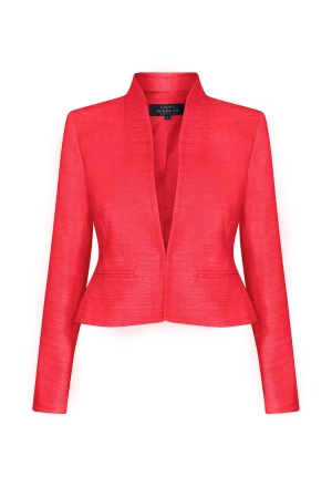 Fitted. Short Jacket in Scarlet-Red Plain Raw Silk Tussar - Margo