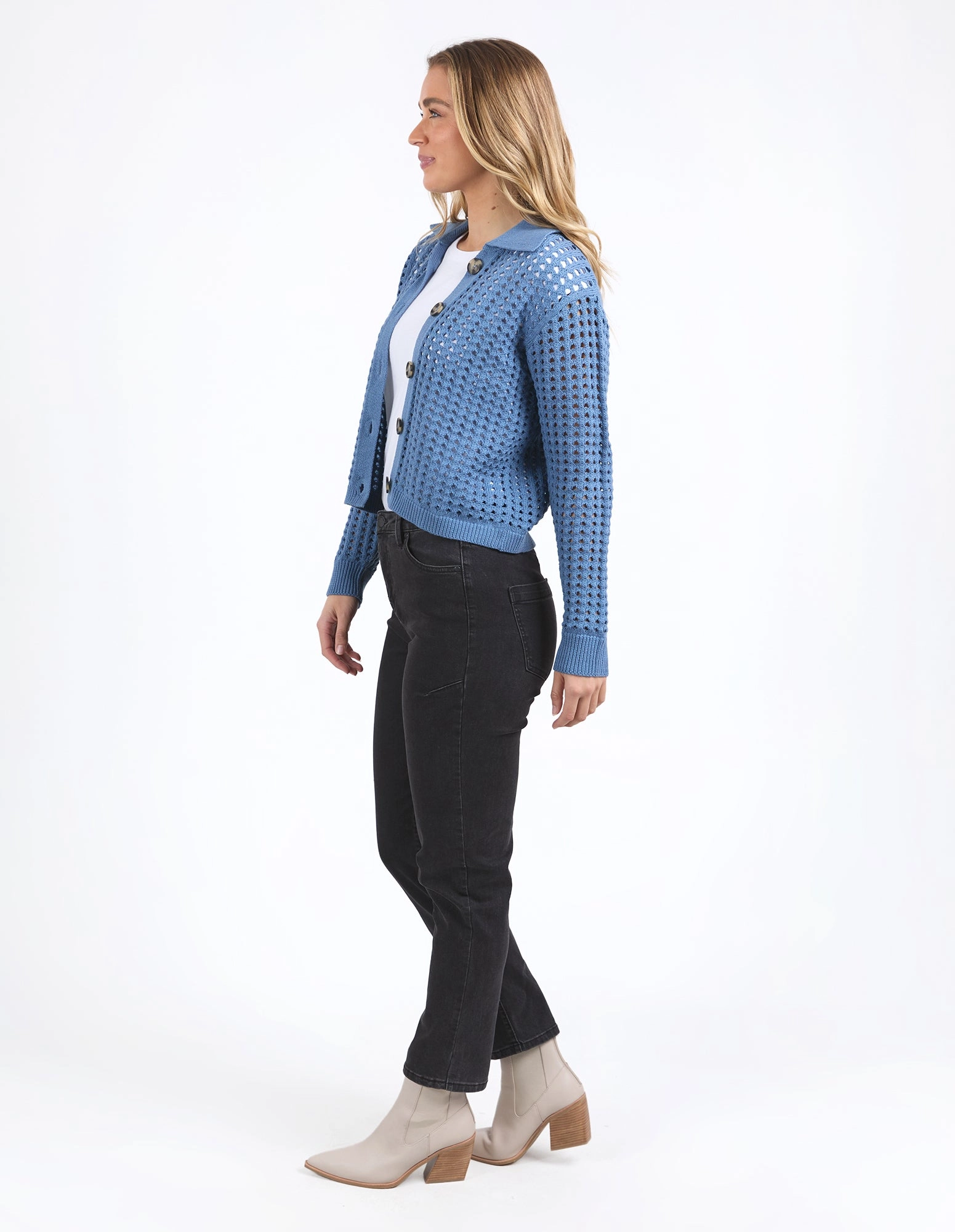 Foxwood Clover Knit Cardi Coronet Blue
