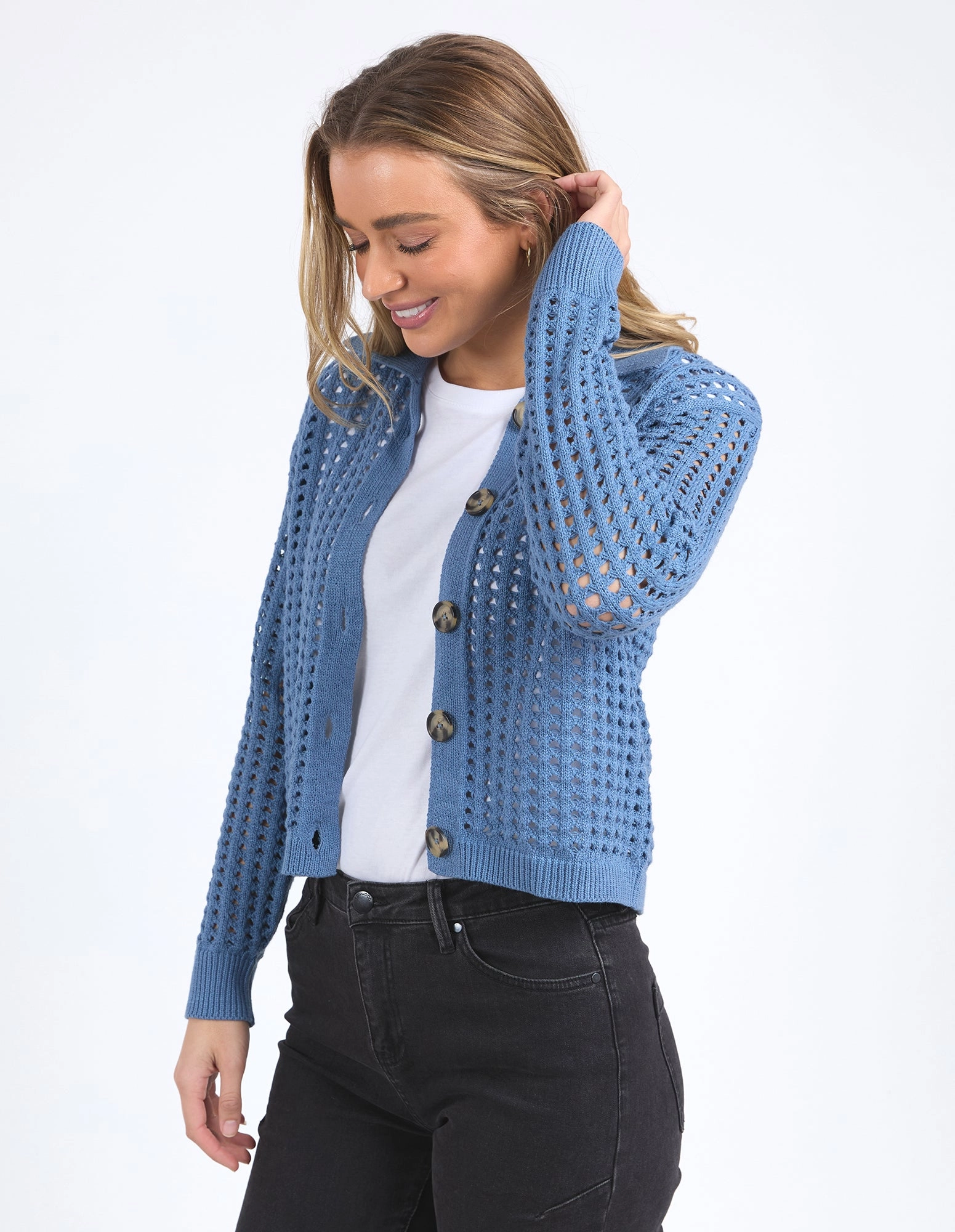 Foxwood Clover Knit Cardi Coronet Blue