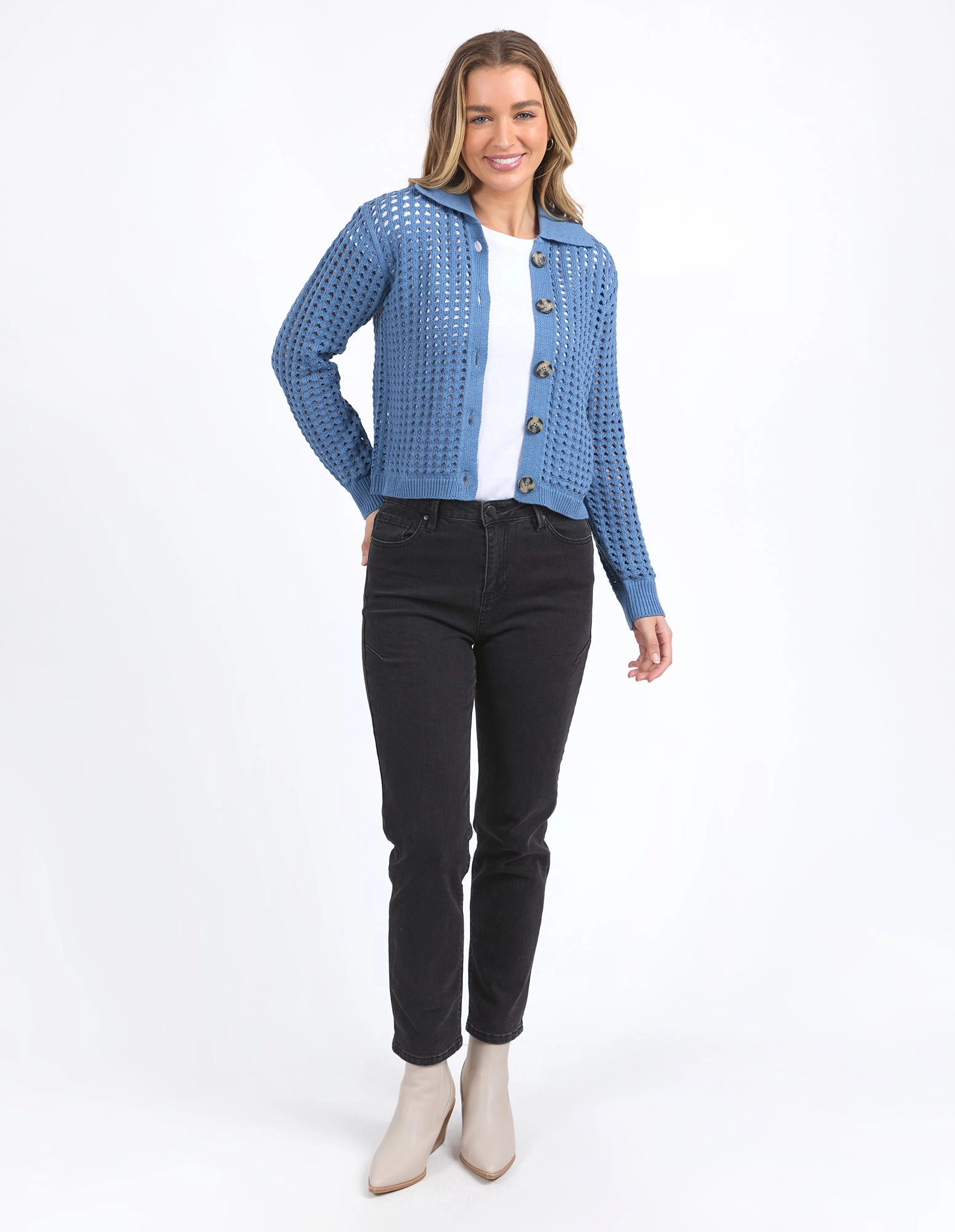 Foxwood Clover Knit Cardi Coronet Blue