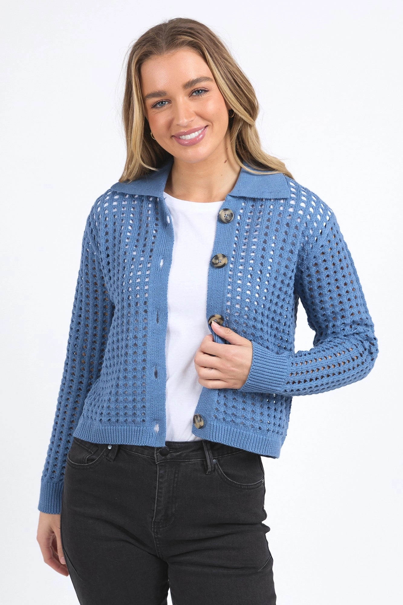 Foxwood Clover Knit Cardi Coronet Blue