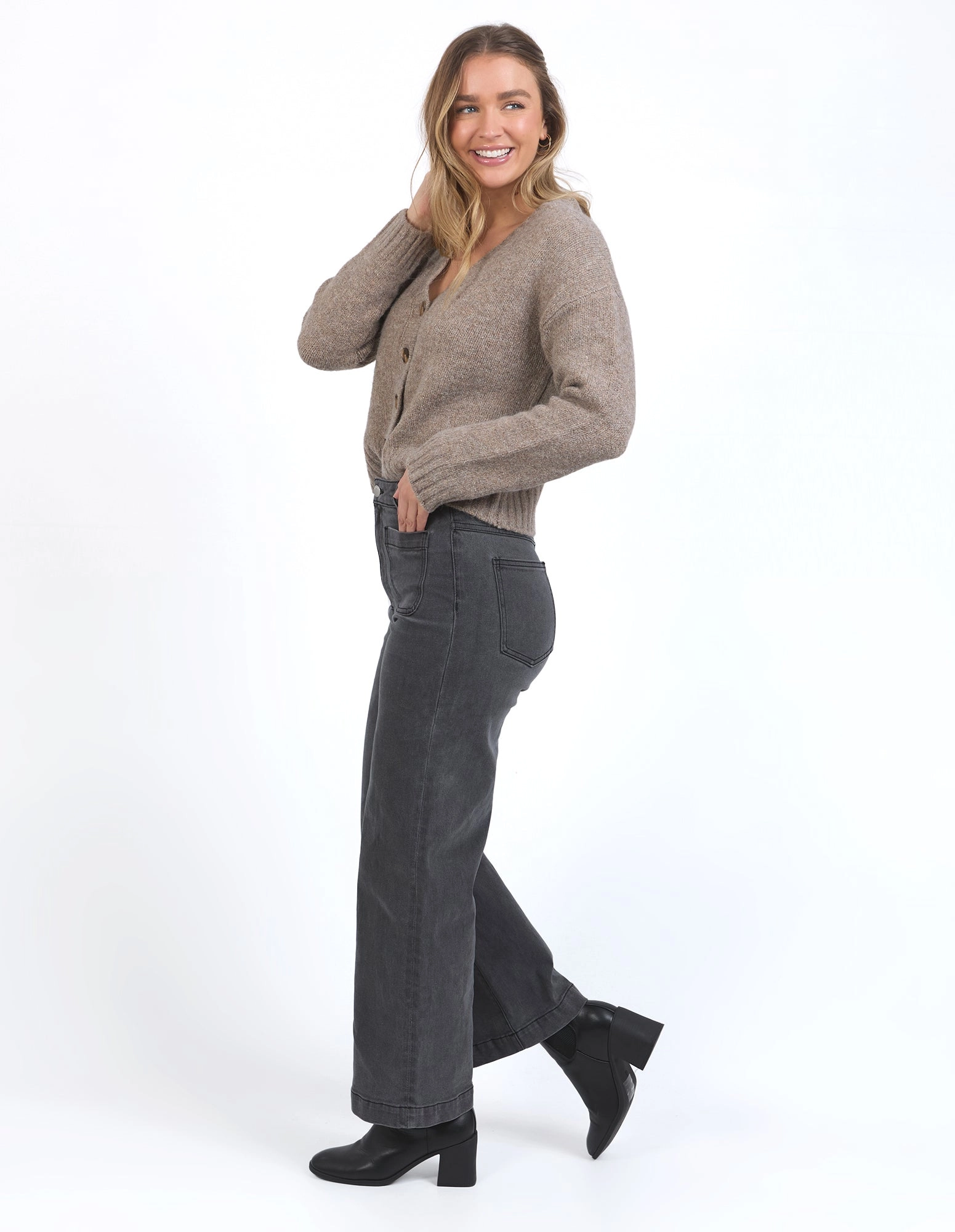 Foxwood Sarah Wide Leg Jean Washed Black