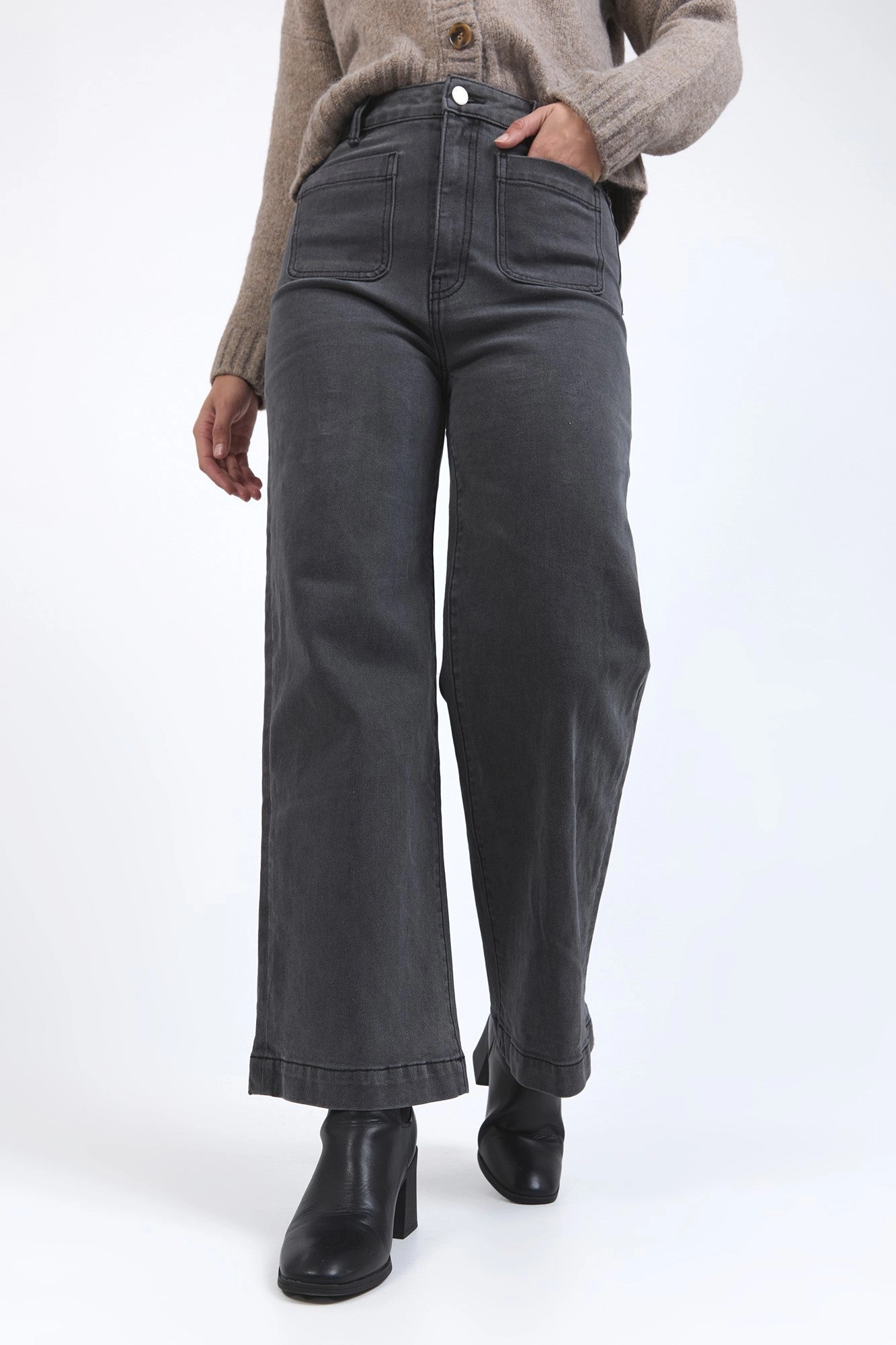 Foxwood Sarah Wide Leg Jean Washed Black