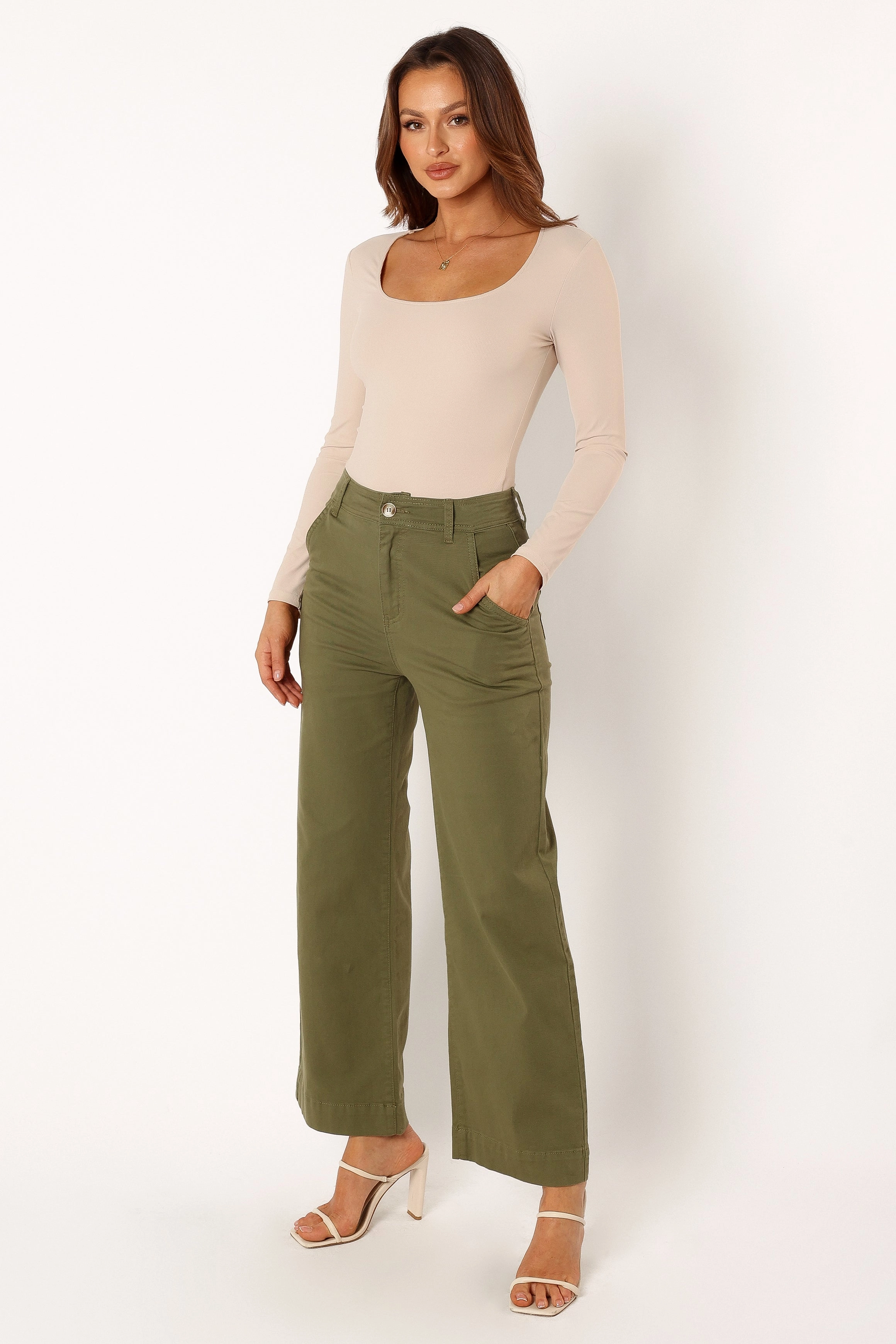 Georgia Wide Leg Pant - Dark Olive