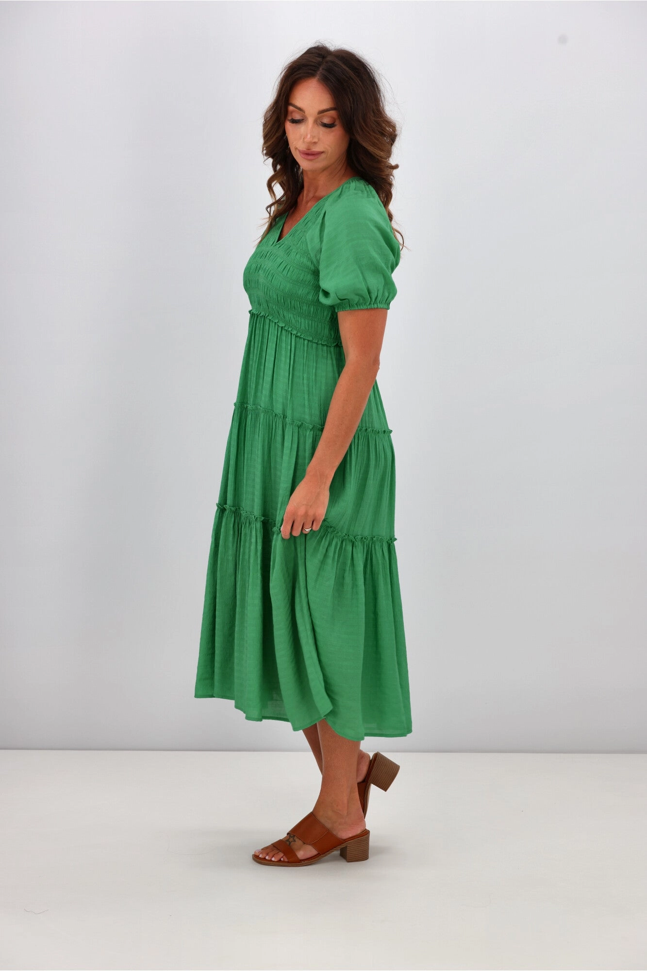 Gloss by Shine On Eadie Angle Shirred Bodice Dress Jade