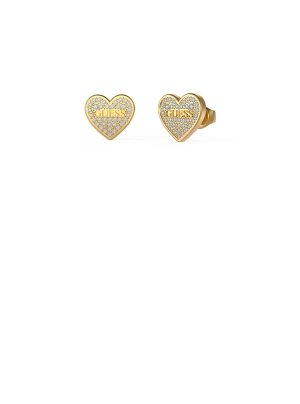 Gold Crystal Heart Logo Stud Earrings