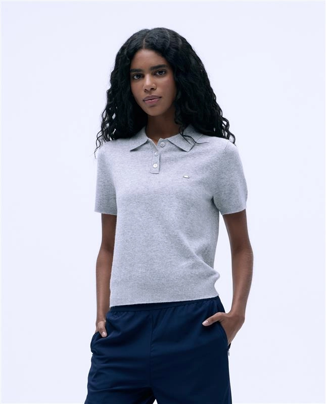 Knit Short Sleeve Polo Shirt - Light Grey Melange