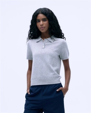 Knit Short Sleeve Polo Shirt - Light Grey Melange