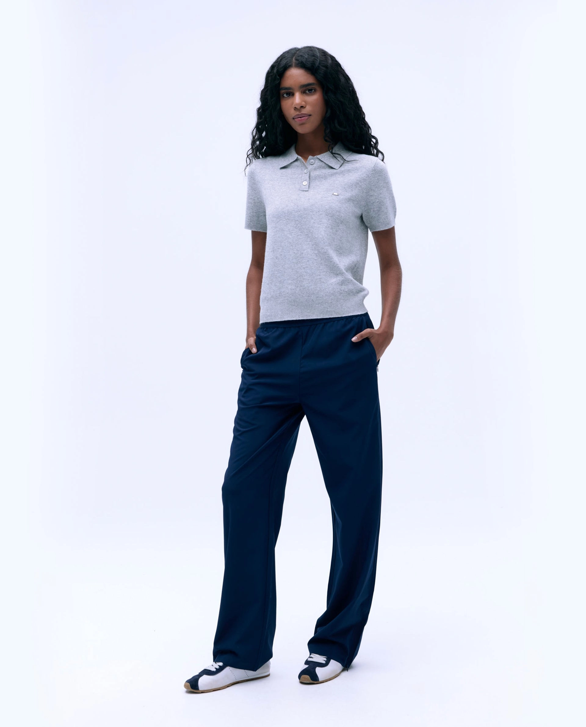Knit Short Sleeve Polo Shirt - Light Grey Melange