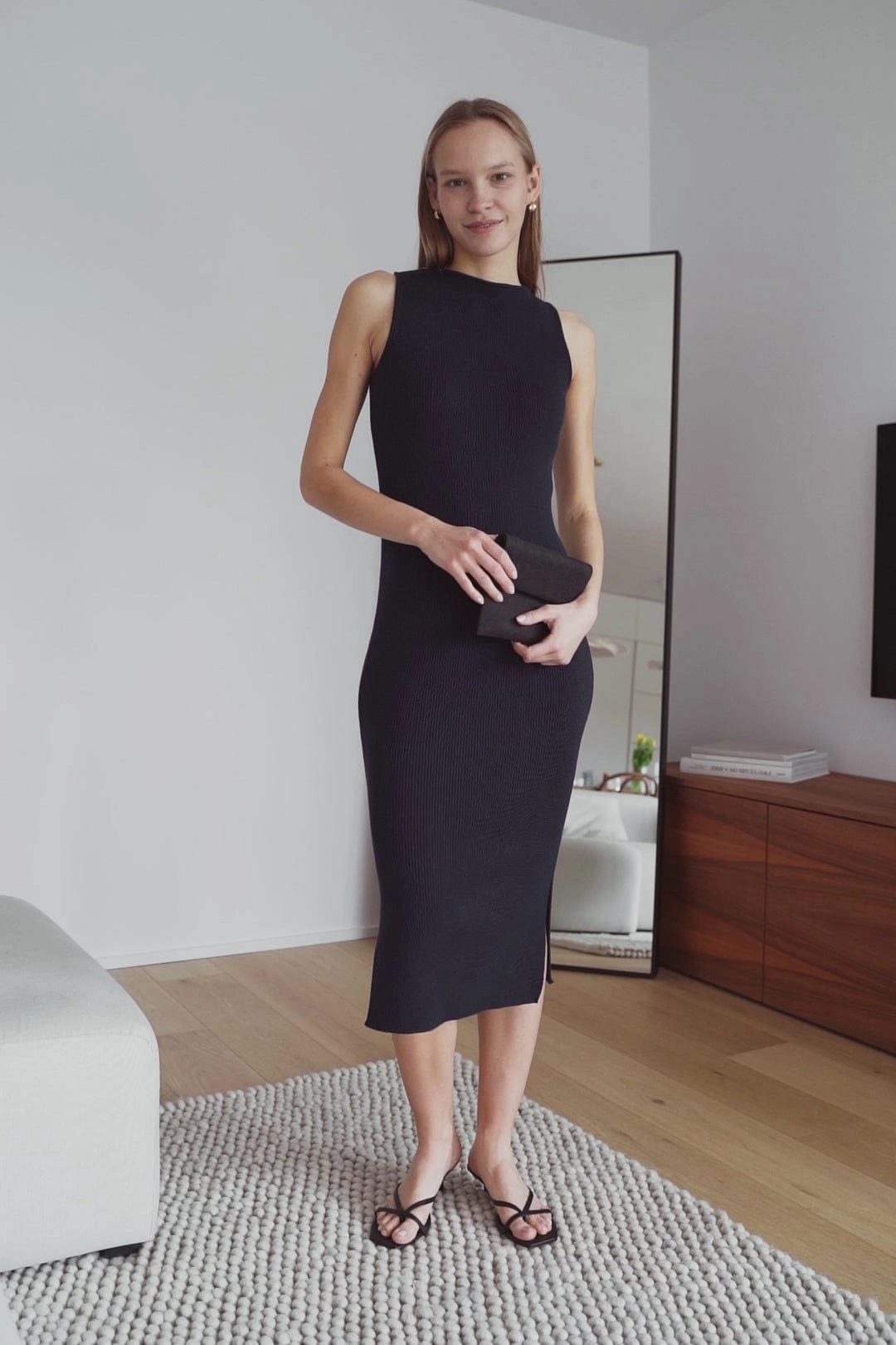 Knitted Organic Cotton Boat Neck Dress | Navy Blue