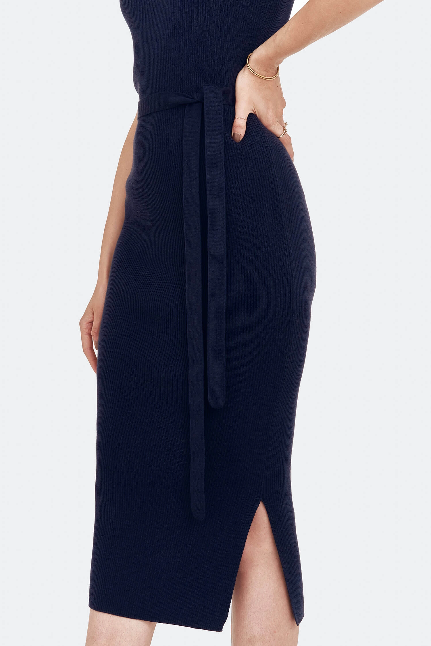 Knitted Organic Cotton Boat Neck Dress | Navy Blue
