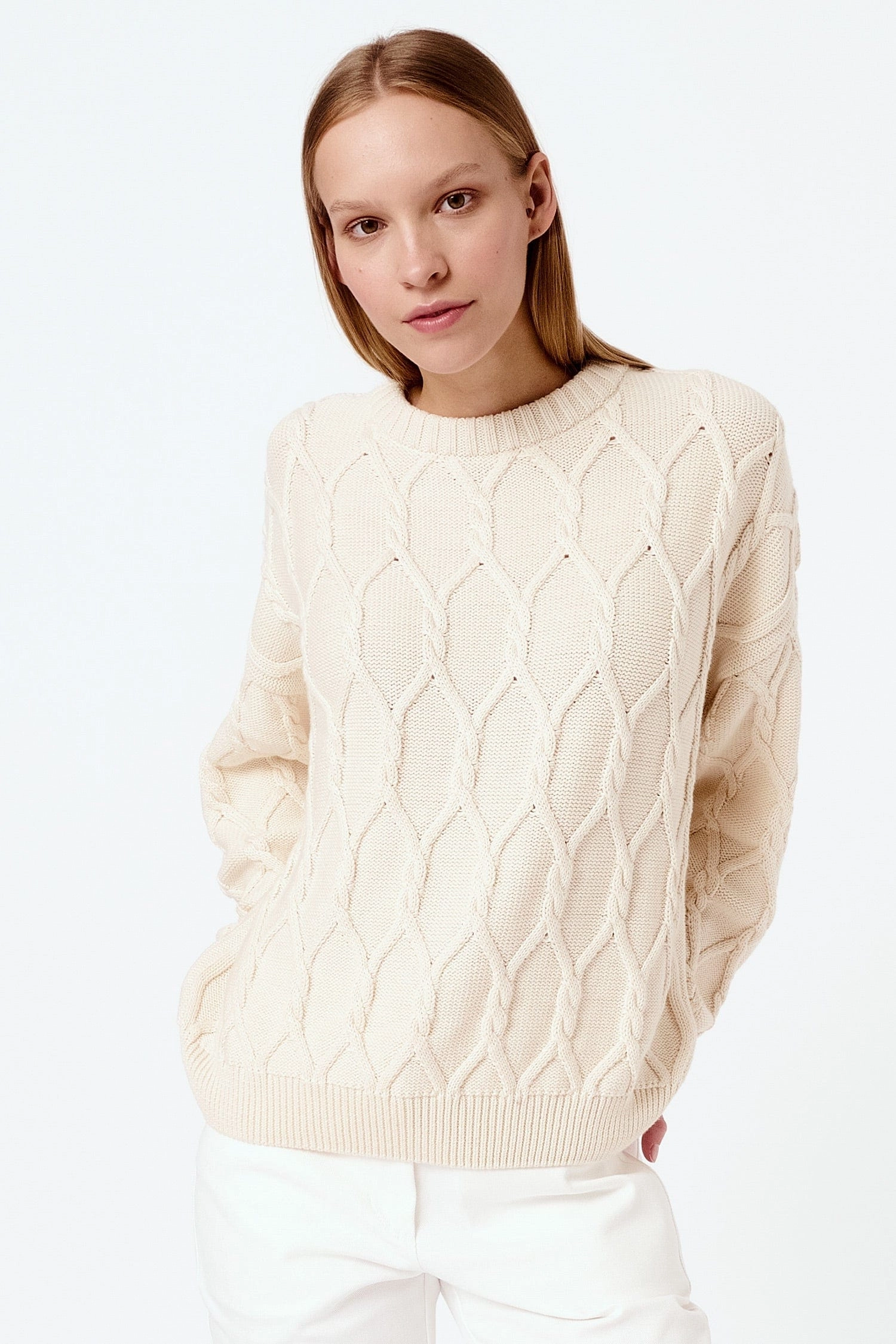 Knitted Organic Cotton Cable Knit Jumper | Cream