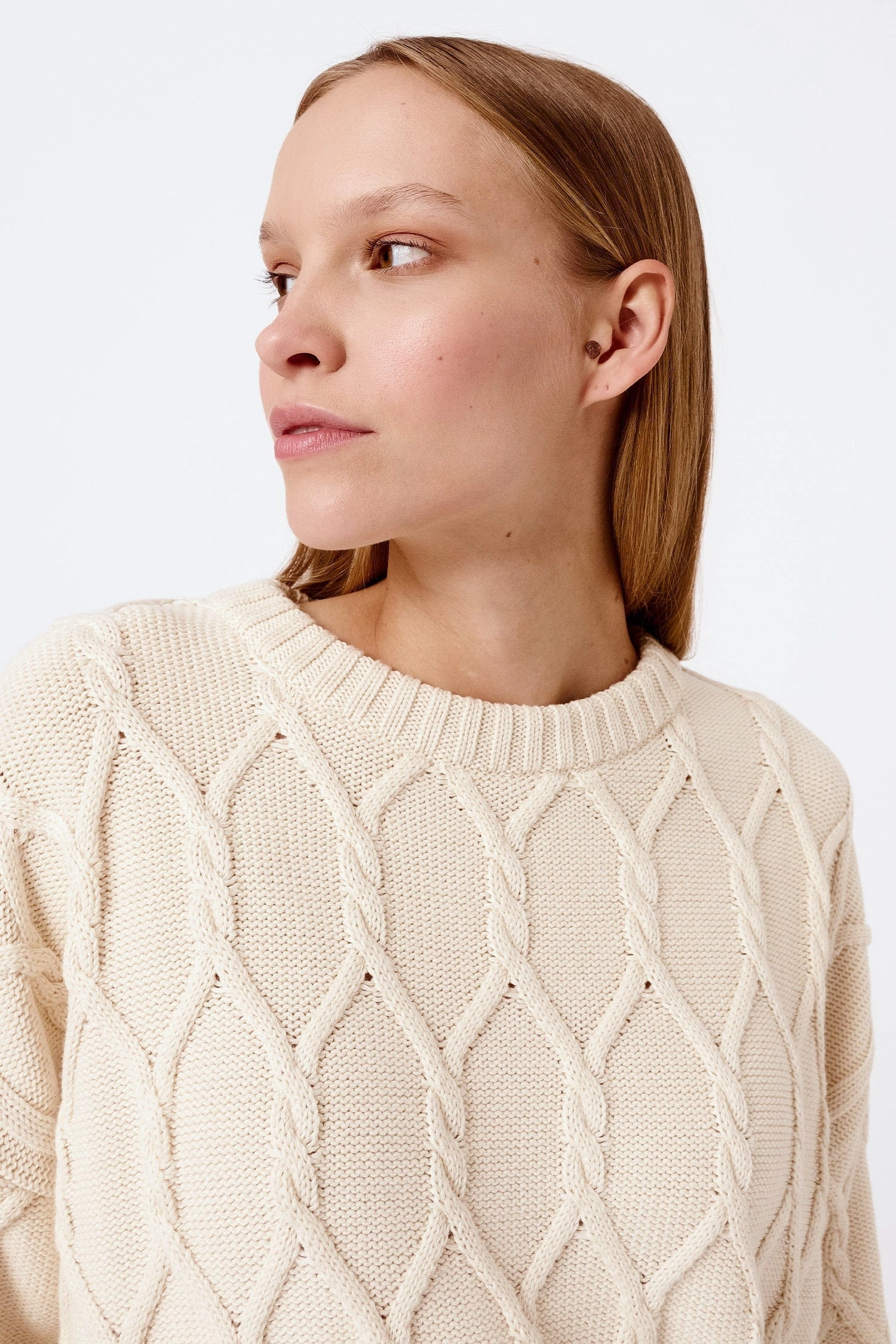 Knitted Organic Cotton Cable Knit Jumper | Cream