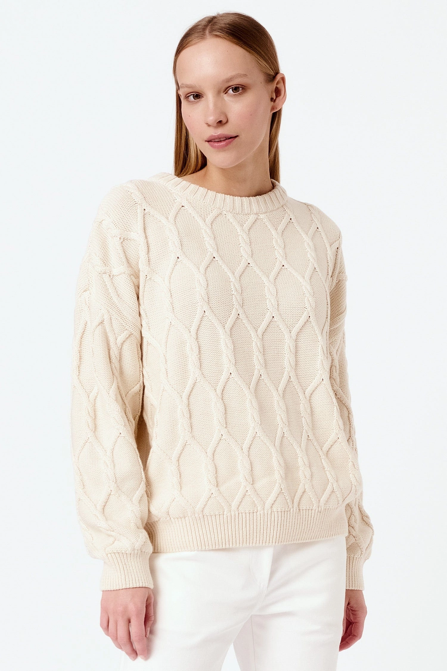 Knitted Organic Cotton Cable Knit Jumper | Cream