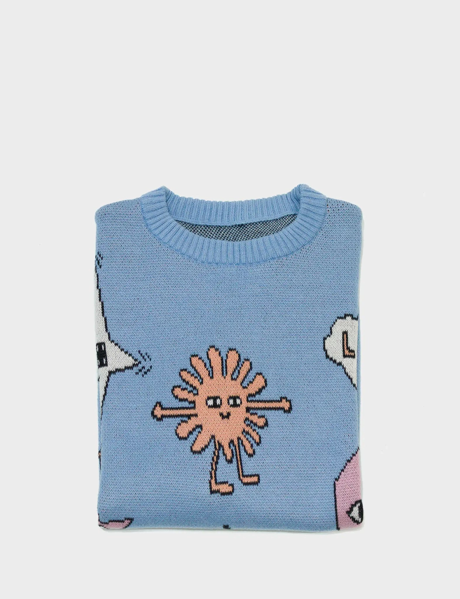 Light Blue Cotton Sweater - Doodles