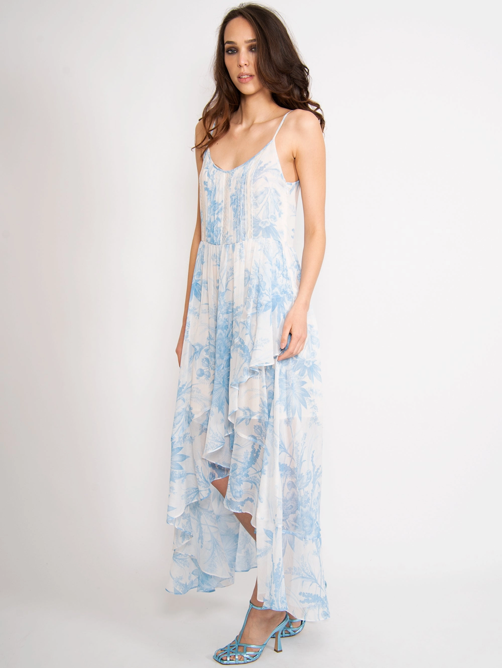 Long Dress with White / Blue Floral Print