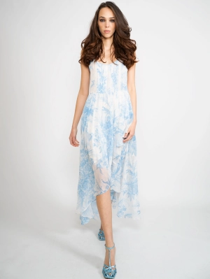 Long Dress with White / Blue Floral Print