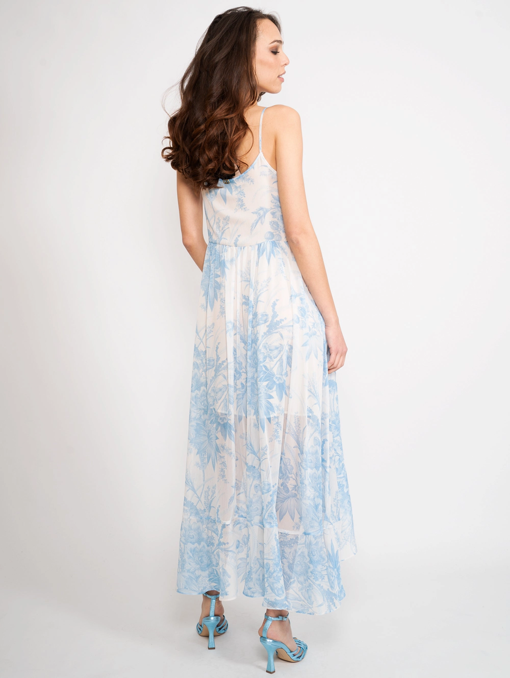 Long Dress with White / Blue Floral Print