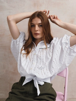 Magic Women's Organic Cotton Broderie Anglaise Blouse | White