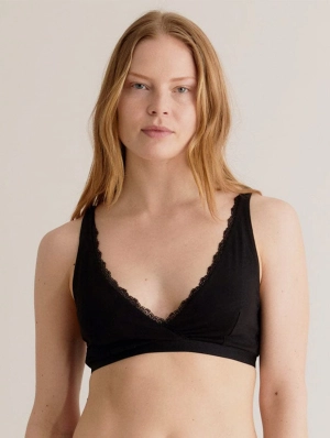 Margot Women's Organic Cotton Lace Bra | Black