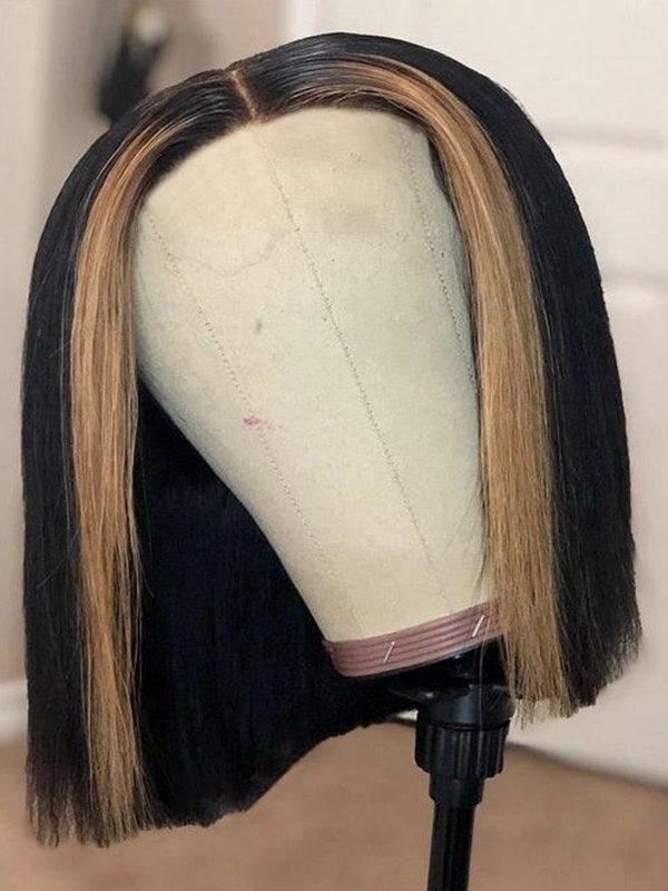 Mix Color Highlight Two Tone Color Short Bob Undetectable HD Lace Front Wig NCF100
