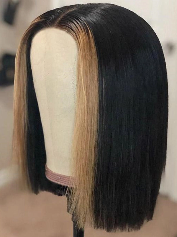 Mix Color Highlight Two Tone Color Short Bob Undetectable HD Lace Front Wig NCF100
