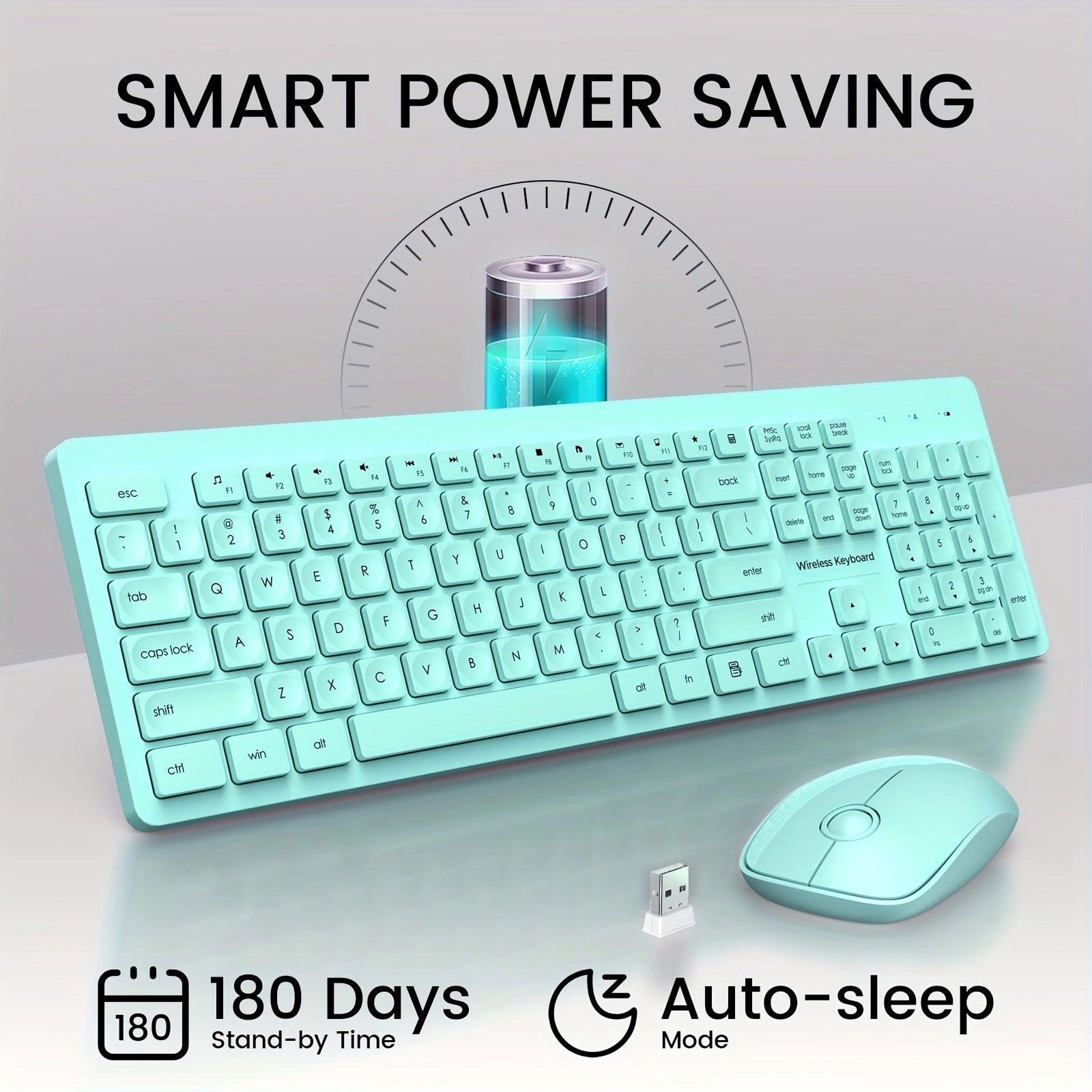 Mpow Wireless Keyboard and Mouse Silent Set Green/Pink