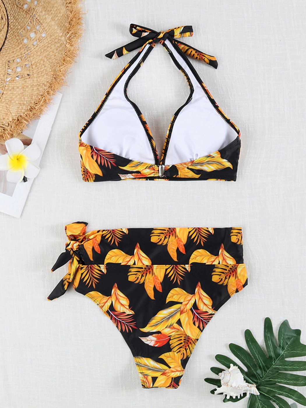 Multi-Color Printed Tie-Strap Sexy Halter Neck Split Bikini